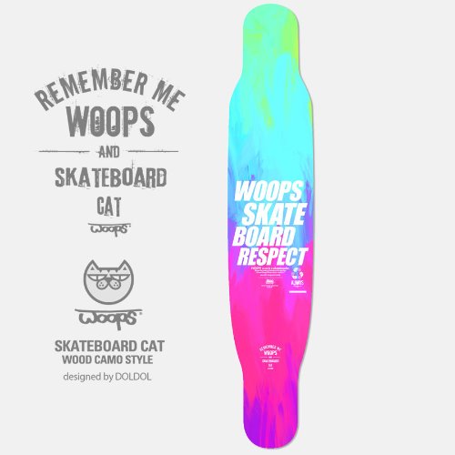 [돌돌] WOOPS_Longboard_26 스케이트보드 타는 고양이 웁스 캐릭터 그래픽 디자인 그래피티 롱보드 스티커 스킨 데칼