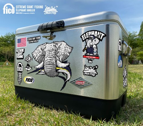 [돌돌컴퍼니] fico-Suitcase-10 익스트림 낚시 브랜드 &#039;피코&#039; 코끼리 물고기 캠핑 아이스박스 쿨러 튜닝  돌돌 스티커 스킨 데칼