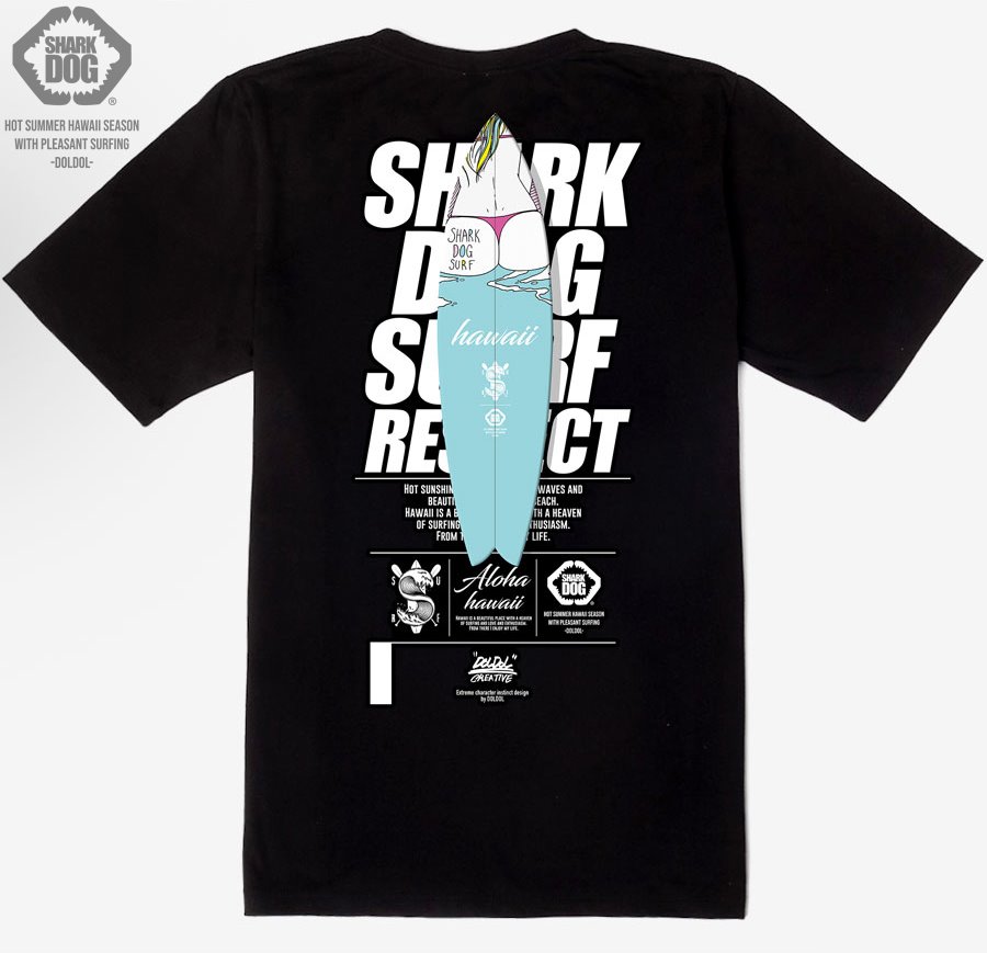 [돌돌] SHARK DOG_tshirts-151 샤크독 서프 하와이 여름 서핑 불독 강아지 캐릭터 그래픽 디자인 티셔츠 반팔티