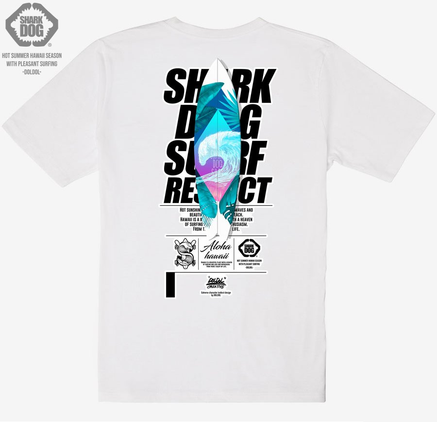 [돌돌] SHARK DOG_tshirts-148 샤크독 서프 하와이 여름 서핑 불독 강아지 캐릭터 그래픽 디자인 티셔츠 반팔티