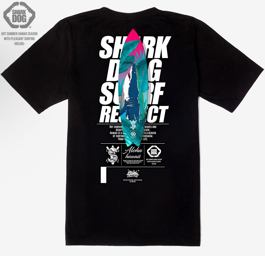 [돌돌] SHARK DOG_tshirts-153 샤크독 서프 하와이 여름 서핑 불독 강아지 캐릭터 그래픽 디자인 티셔츠 반팔티
