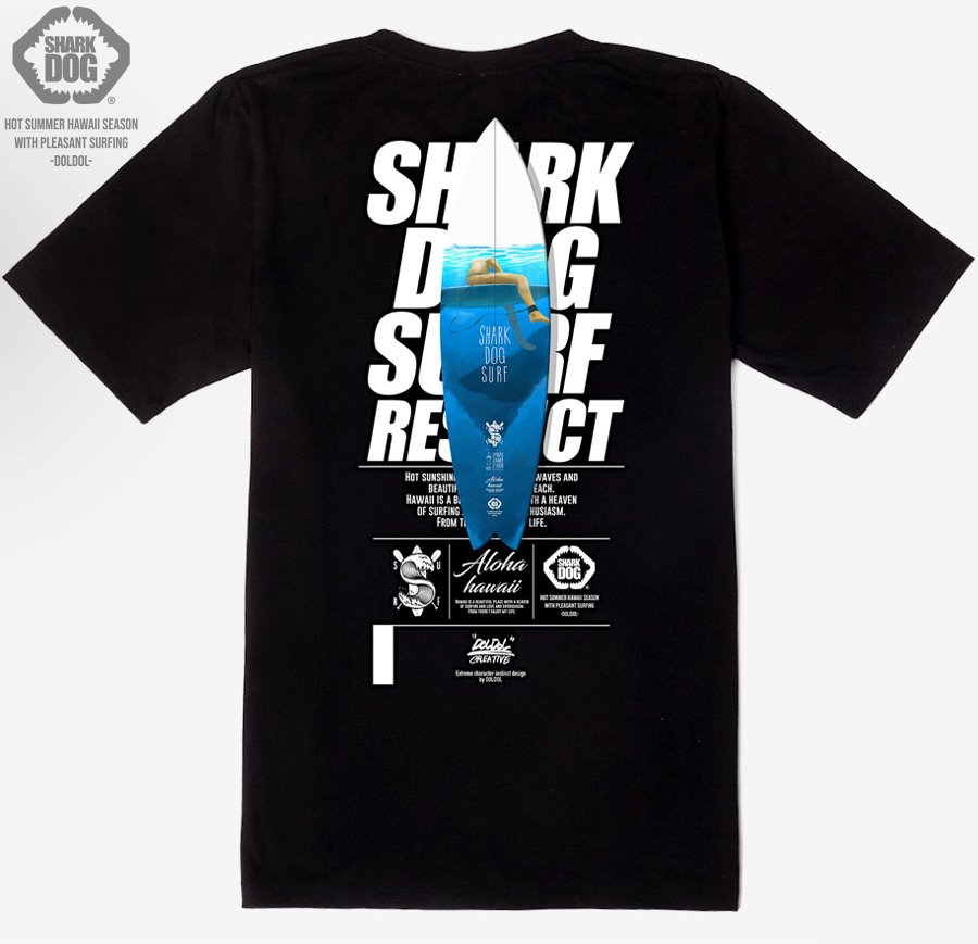 [돌돌] SHARK DOG_tshirts-147 샤크독 서프 하와이 여름 서핑 불독 강아지 캐릭터 그래픽 디자인 티셔츠 반팔티
