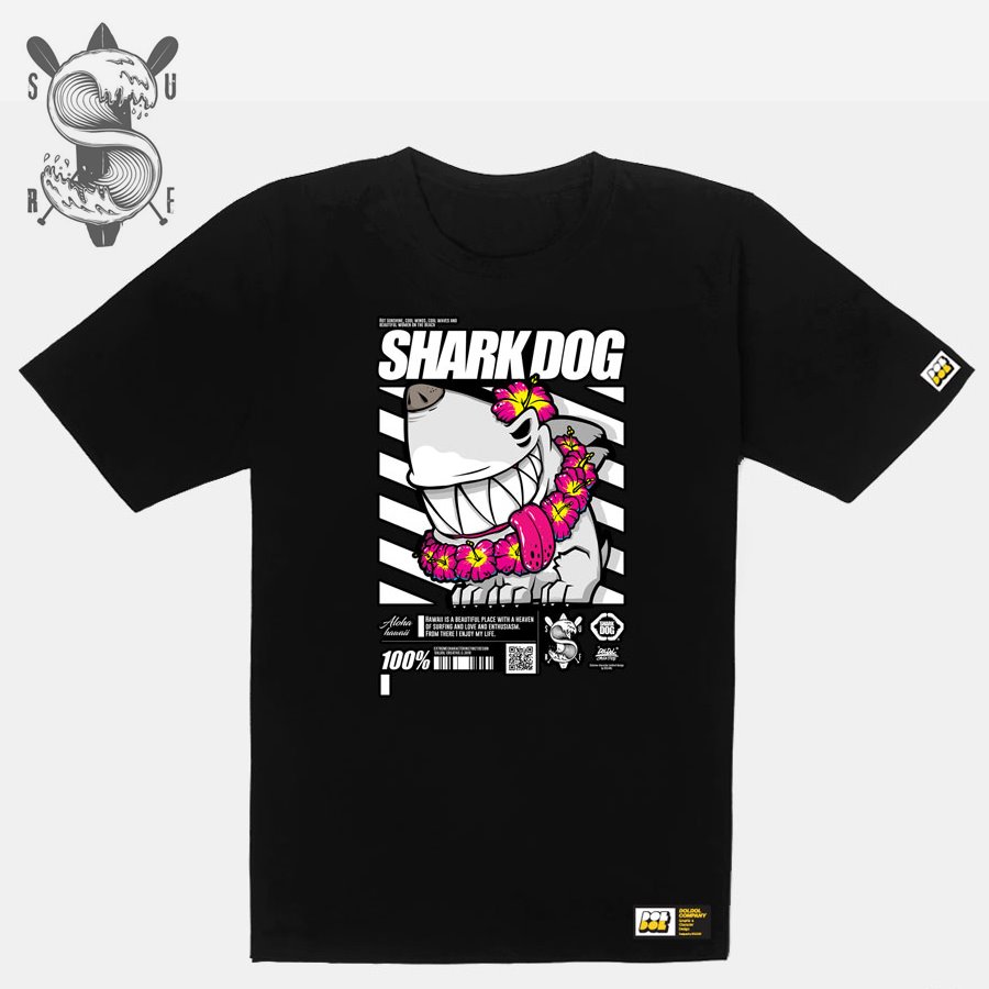 [돌돌] SHARK DOG_tshirts-181 샤크독 서프 하와이 여름 서핑 불독 강아지 캐릭터 그래픽 디자인 티셔츠 반팔티