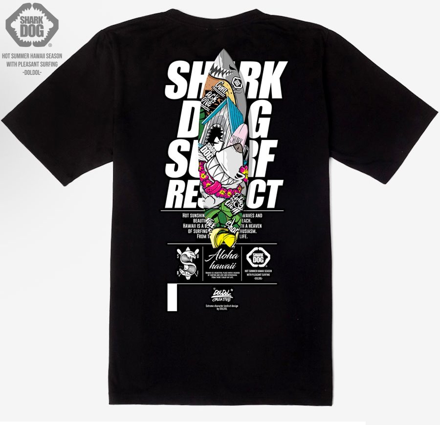 [돌돌] SHARK DOG_tshirts-149 샤크독 서프 하와이 여름 서핑 불독 강아지 캐릭터 그래픽 디자인 티셔츠 반팔티