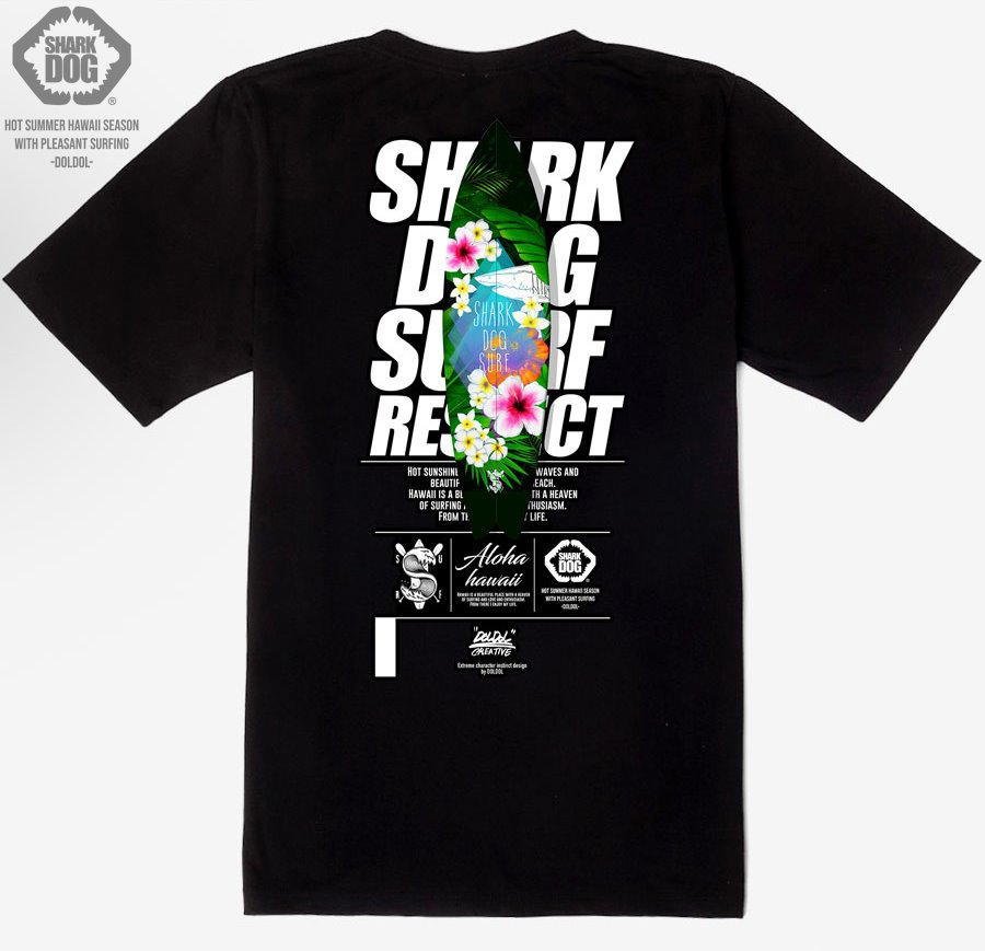[돌돌] SHARK DOG_tshirts-146 샤크독 서프 하와이 여름 서핑 불독 강아지 캐릭터 그래픽 디자인 티셔츠 반팔티