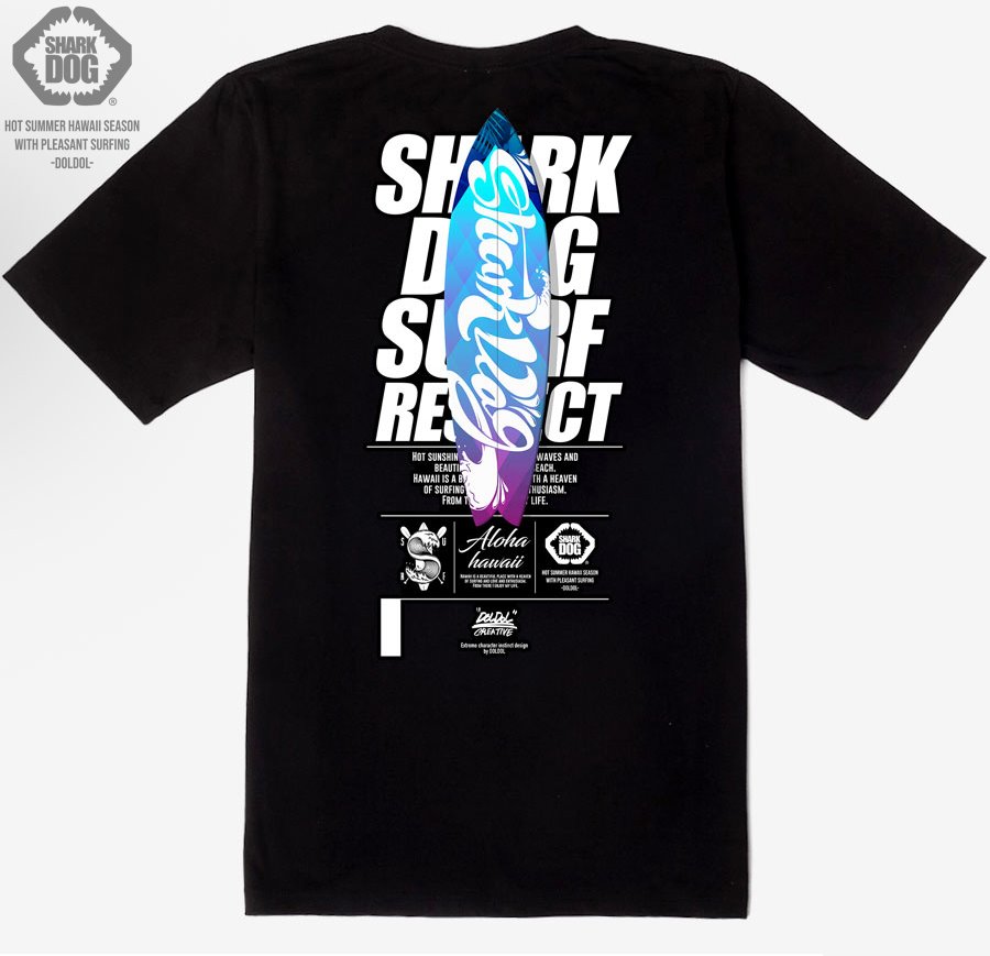 [돌돌] SHARK DOG_tshirts-150 샤크독 서프 하와이 여름 서핑 불독 강아지 캐릭터 그래픽 디자인 티셔츠 반팔티