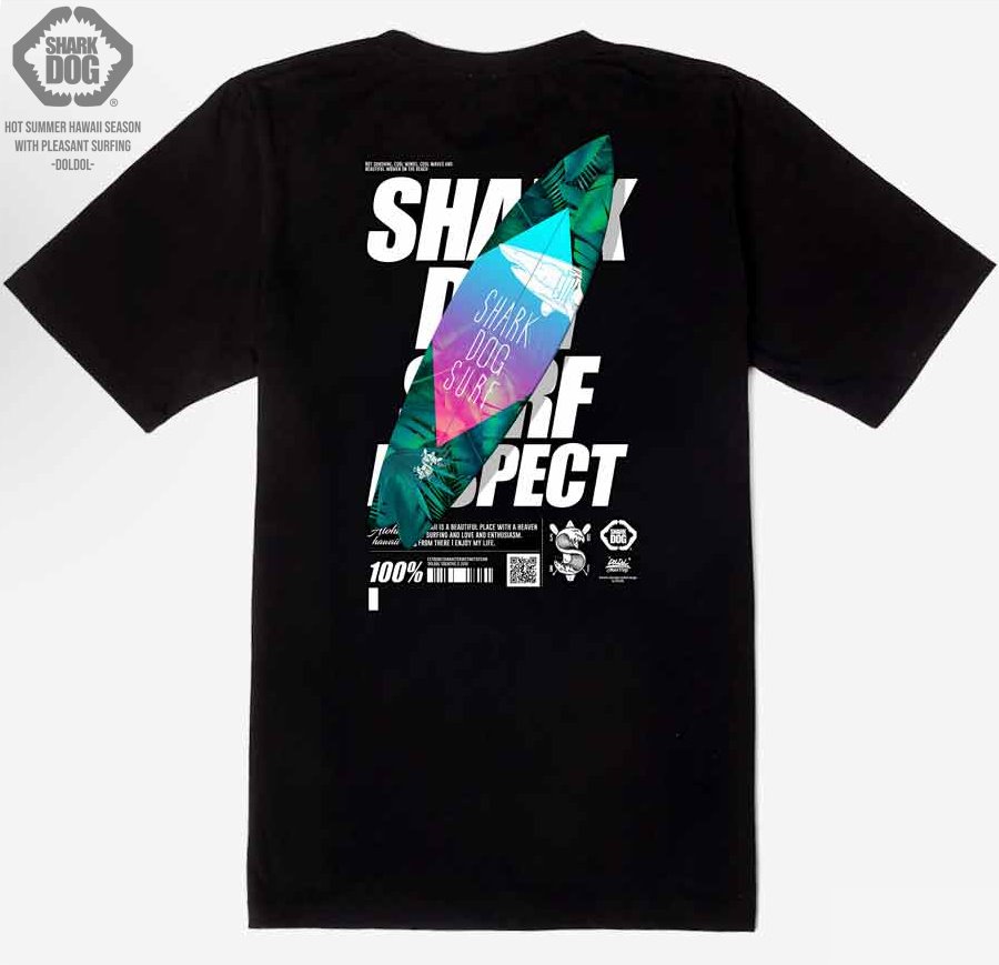 [돌돌컴퍼니] SHARK DOG_tshirts-207 샤크독 서프 하와이 여름 서핑 불독 강아지 캐릭터 그래픽 디자인 그래피티 티셔츠 반팔티