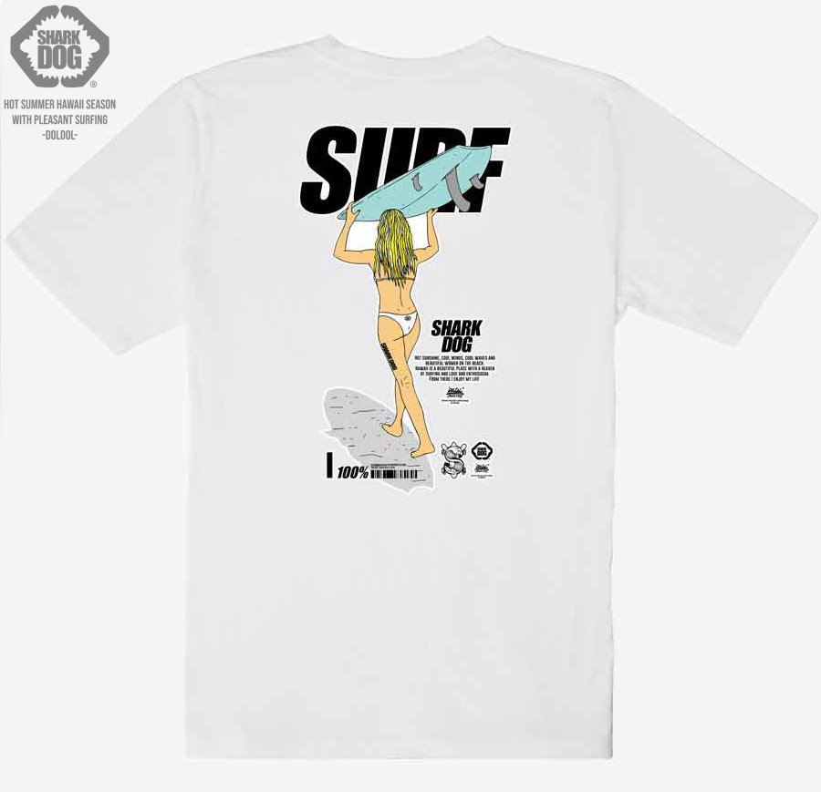 [돌돌컴퍼니] SHARK DOG_tshirts-204 샤크독 서프 하와이 여름 서핑 불독 강아지 캐릭터 그래픽 디자인 그래피티 티셔츠 반팔티