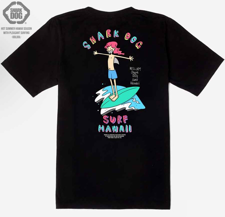 [돌돌컴퍼니] SHARK DOG_tshirts-205 샤크독 서프 하와이 여름 서핑 불독 강아지 캐릭터 그래픽 디자인 그래피티 티셔츠 반팔티