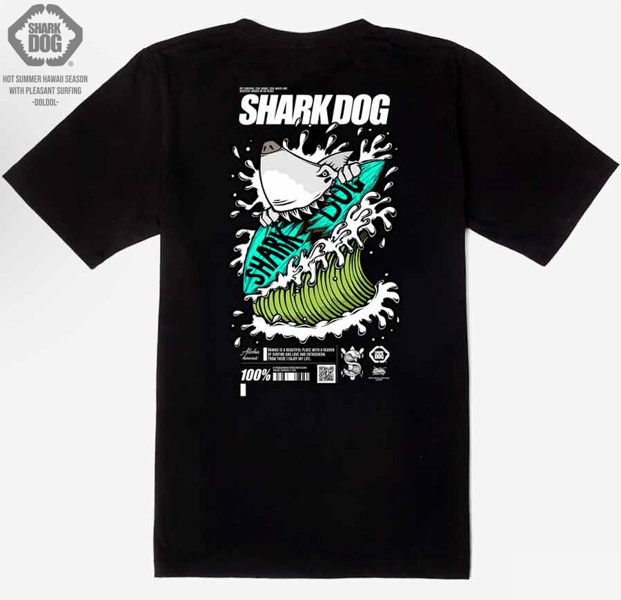 [돌돌컴퍼니] SHARK DOG_tshirts-210 샤크독 서프 하와이 여름 서핑 불독 강아지 캐릭터 그래픽 디자인 그래피티 티셔츠 반팔티
