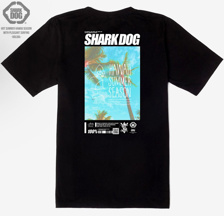 [돌돌컴퍼니] SHARK DOG_tshirts-199 샤크독 서프 하와이 여름 서핑 불독 강아지 캐릭터 그래픽 디자인 그래피티 티셔츠 반팔티
