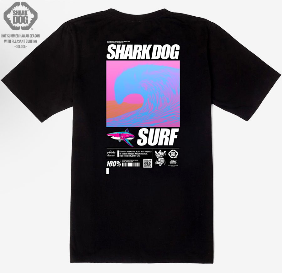 [돌돌컴퍼니] SHARK DOG_tshirts-197 샤크독 서프 하와이 여름 서핑 불독 강아지 캐릭터 그래픽 디자인 그래피티 티셔츠 반팔티