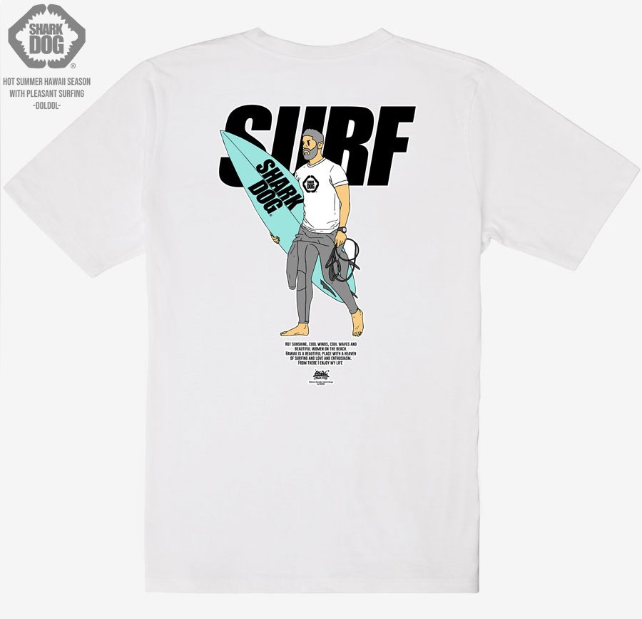 [돌돌컴퍼니] SHARK DOG_tshirts-201 샤크독 서프 하와이 여름 서핑 불독 강아지 캐릭터 그래픽 디자인 그래피티 티셔츠 반팔티