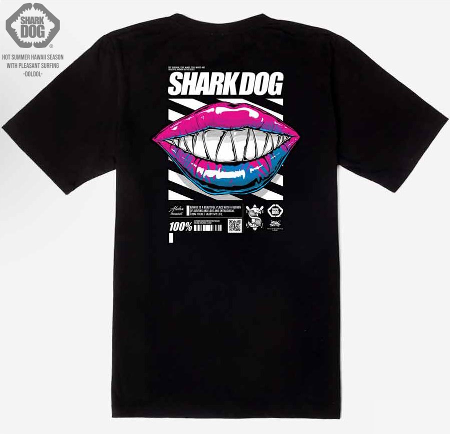 [돌돌컴퍼니] SHARK DOG_tshirts-211 샤크독 서프 하와이 여름 서핑 불독 강아지 캐릭터 그래픽 디자인 그래피티 티셔츠 반팔티
