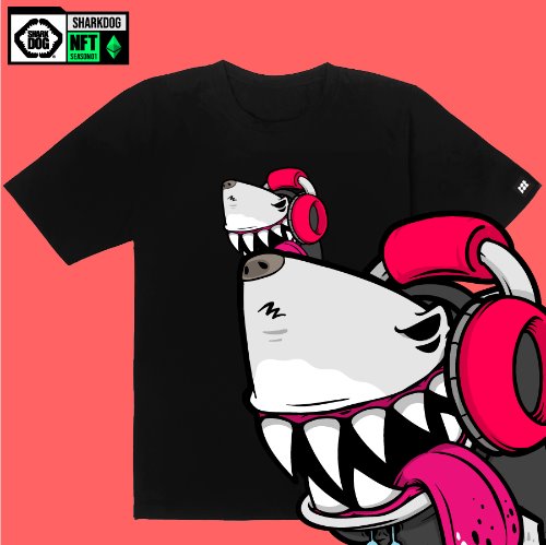 [돌돌컴퍼니] SHARK DOG_tshirts-261 샤크독 서핑 NFT PFP 캐릭터 그래픽 디자인 티셔츠 반팔티
