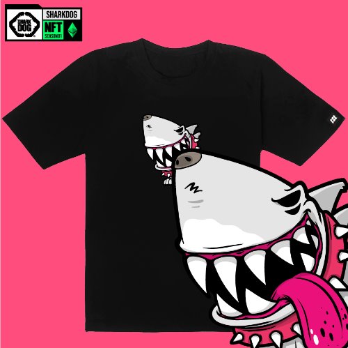 [돌돌컴퍼니] SHARK DOG_tshirts-265 샤크독 서핑 NFT PFP 캐릭터 그래픽 디자인 티셔츠 반팔티