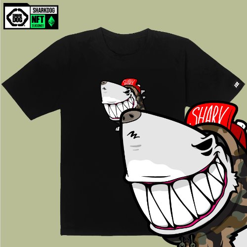 [돌돌컴퍼니] SHARK DOG_tshirts-264 샤크독 서핑 NFT PFP 캐릭터 그래픽 디자인 티셔츠 반팔티