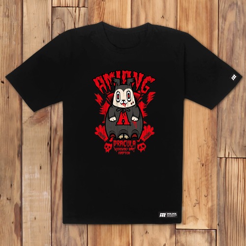 [돌돌] AMIANG_T-shirts_03 드라큘라가 입양한 늑대인간 아기 아미앙 캐릭터 그래픽 티셔츠