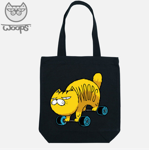 [돌돌] WOOPS-canvas-bag-03 스케이트보드 타는 고양이 웁스 캐릭터 디자인 캔버스백 가방 