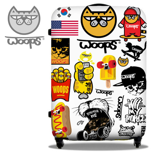 [돌돌] WOOPS-Suitcase-03 스케이보드 고양이 웁스 캐릭터 그래픽 디자인 여행가방 캐리어 슈트케이스 하드케이스 캠핑 가방 캐릭터 방수 튜닝 스티커 스킨 데칼
