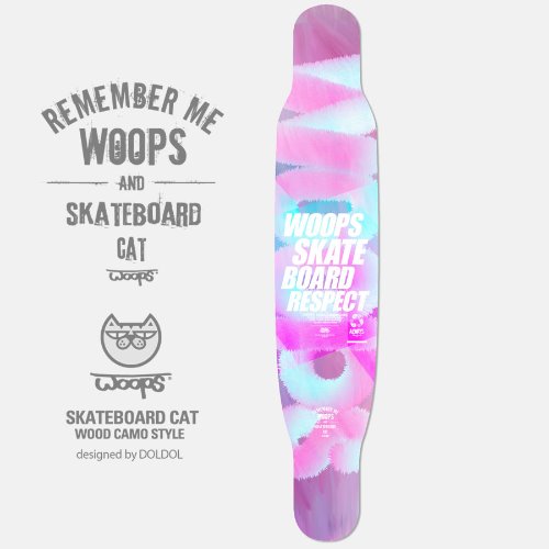 [돌돌] WOOPS_Longboard_27 스케이트보드 타는 고양이 웁스 캐릭터 그래픽 디자인 그래피티 롱보드 스티커 스킨 데칼