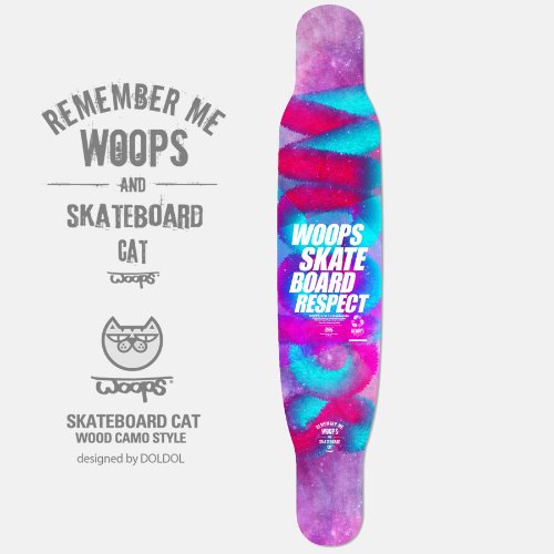 [돌돌] WOOPS_Longboard_28 스케이트보드 타는 고양이 웁스 캐릭터 그래픽 디자인 그래피티 롱보드 스티커 스킨 데칼