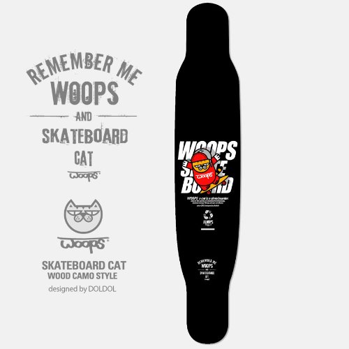 [돌돌] WOOPS_Longboard_25 스케이트보드 타는 고양이 웁스 캐릭터 그래픽 디자인 그래피티 롱보드 스티커 스킨 데칼