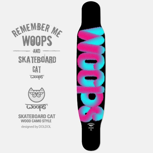 [돌돌] WOOPS_Longboard_24 스케이트보드 타는 고양이 웁스 캐릭터 그래픽 디자인 그래피티 롱보드 스티커 스킨 데칼