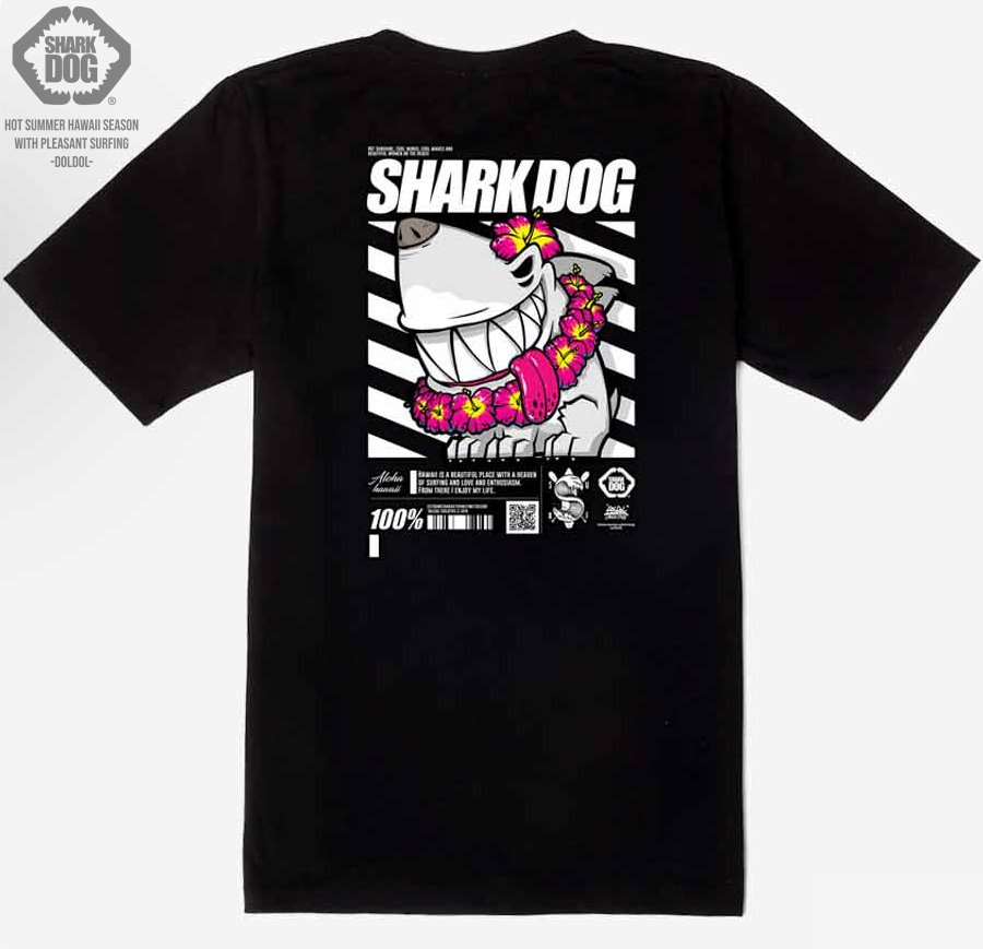[돌돌컴퍼니] SHARK DOG_tshirts-206 샤크독 서프 하와이 여름 서핑 불독 강아지 캐릭터 그래픽 디자인 그래피티 티셔츠 반팔티