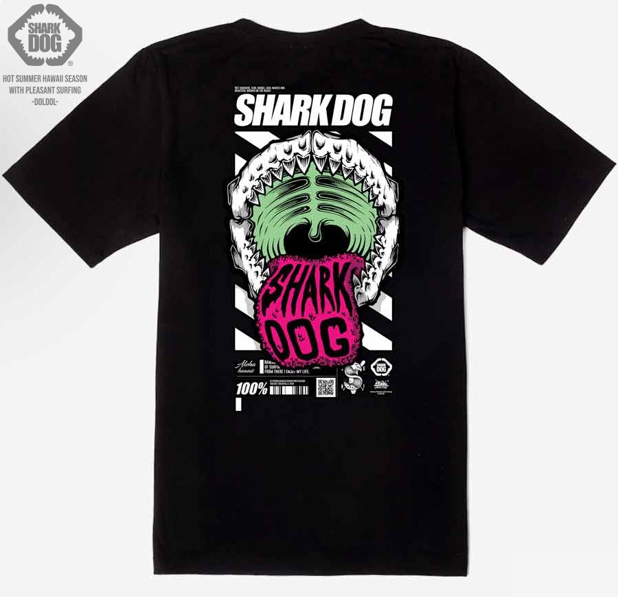 [돌돌컴퍼니] SHARK DOG_tshirts-209 샤크독 서프 하와이 여름 서핑 불독 강아지 캐릭터 그래픽 디자인 그래피티 티셔츠 반팔티