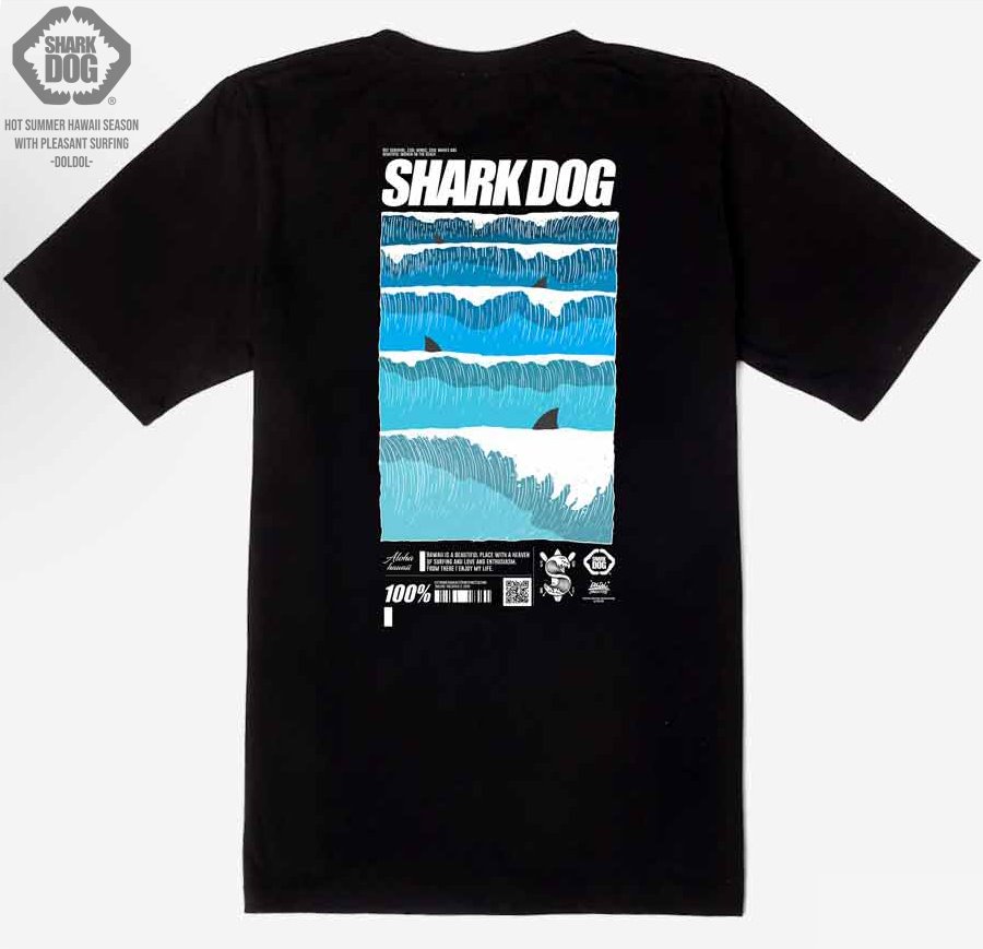 [돌돌컴퍼니] SHARK DOG_tshirts-208 샤크독 서프 하와이 여름 서핑 불독 강아지 캐릭터 그래픽 디자인 그래피티 티셔츠 반팔티