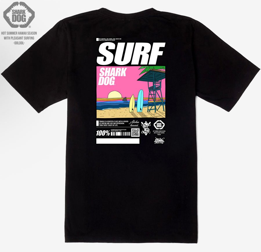 [돌돌컴퍼니] SHARK DOG_tshirts-200 샤크독 서프 하와이 여름 서핑 불독 강아지 캐릭터 그래픽 디자인 그래피티 티셔츠 반팔티
