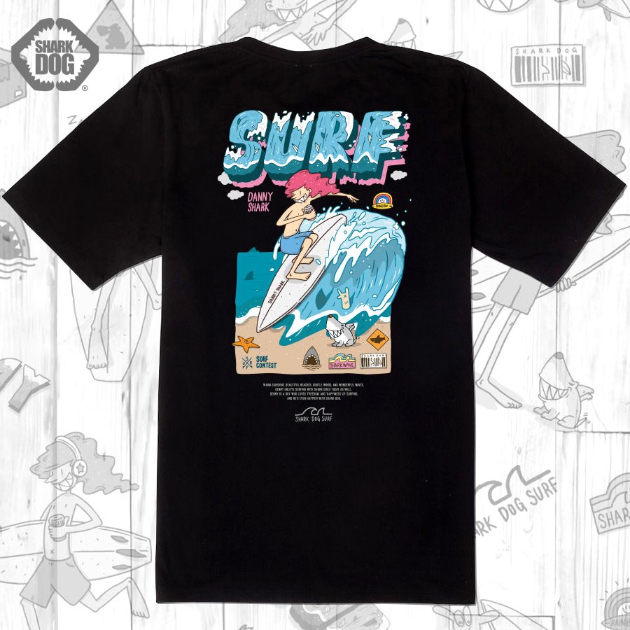 [돌돌컴퍼니] SHARK DOG_tshirts-222 샤크독 서핑 하와이 데니 여름 서핑 불독 강아지 캐릭터 그래픽 디자인 그래피티 티셔츠 반팔티