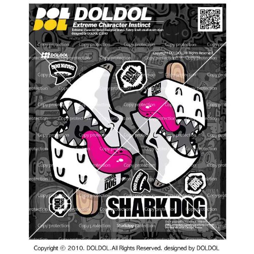 [돌돌컴퍼니] Sharkdog-Sticker-21 샤크독 서핑 하와이 오토바이 자동차 캐릭터 UV 스티커 그래피커 스킨 데칼