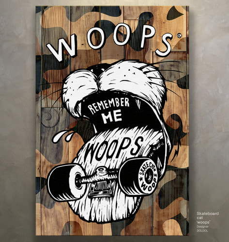 [돌돌] WOOPS-canvas-01 스케이트보드 타는 고양이 &#039;웁스&#039; 캐릭터 일러스트 아트캔버스 작품 