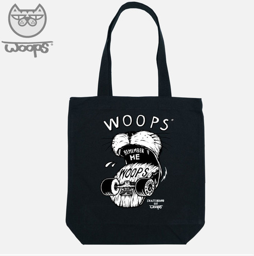 [돌돌] WOOPS-canvas-bag-02 스케이트보드 타는 고양이 웁스 캐릭터 디자인 캔버스백 가방 